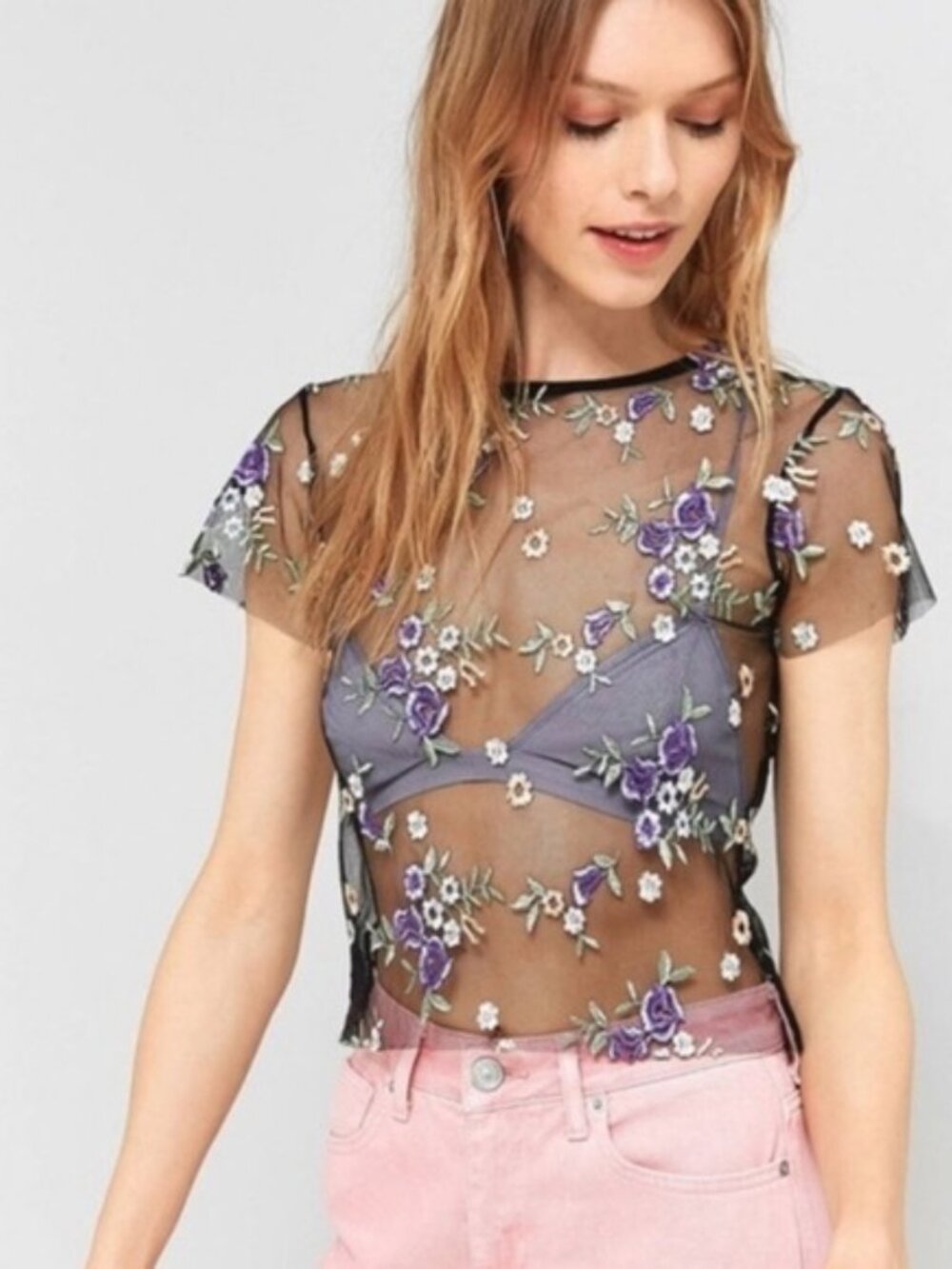 Urban Outfitter’s Embroidered Mesh Crop Top